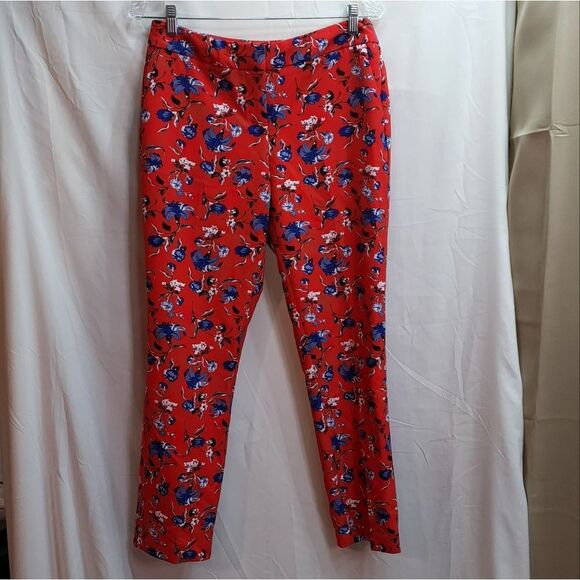 Cynthia Rowley Red and Blue Floral Ankle Pants Size 6 - Picture 4 of 11
